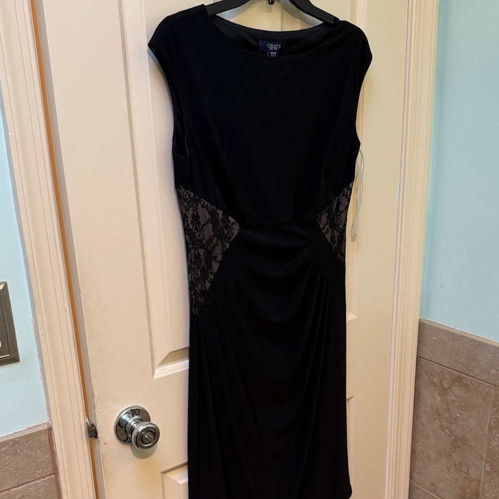 Chaps Black Midi Dress with Lace Accents